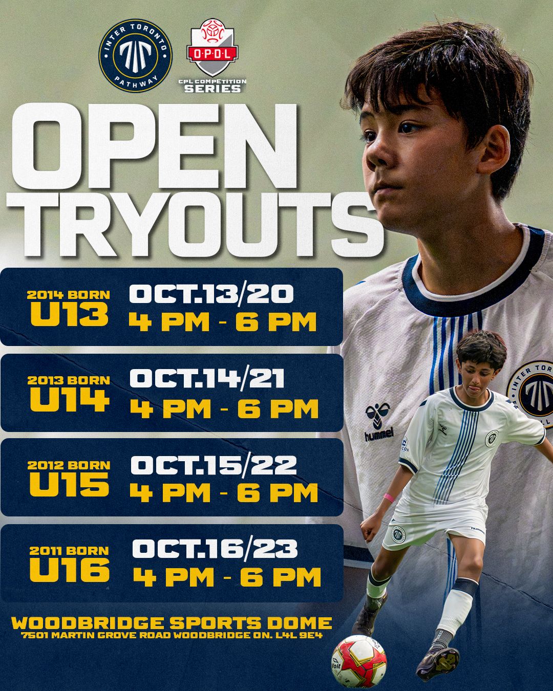 OPDL Open Tryouts — schedule and location, Woodbridge Sports Dome